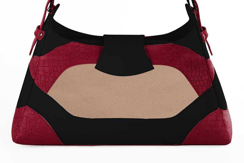 Dress handbag in cardinal red, champagne white and matt black leather - Rear view